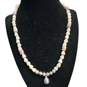 Tahitian Pearl Mother Of Pearl Pikake Freshwater Pearls W/Pua Kalaunu Necklace